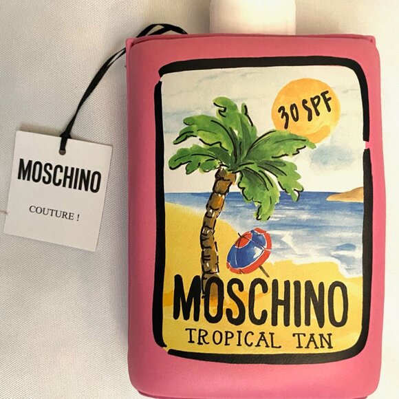 Moschino Handbags - SS22 MOSCHINO Tropical Tan Clutch Pink Padded Nappa Leather Sunscreen 30SPF